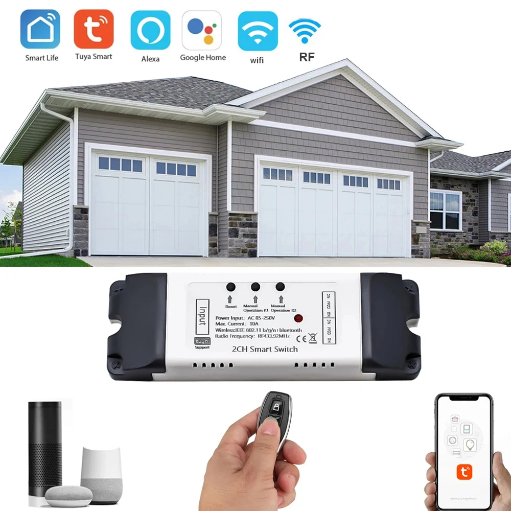 2 kanallı Tuya WiFi + RF433 ağıllı rele