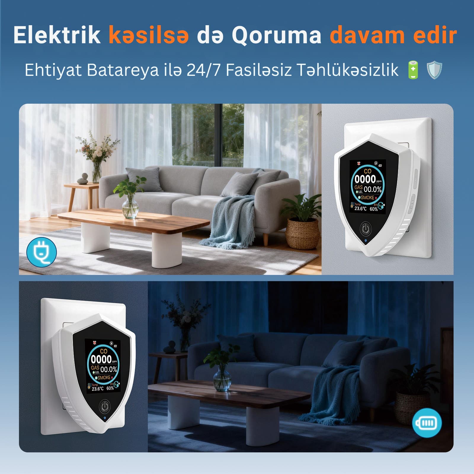 5-i 1-də Ağıllı Təbii Qaz, Tüstü və Dəm qazı Detektoru - PT-12
