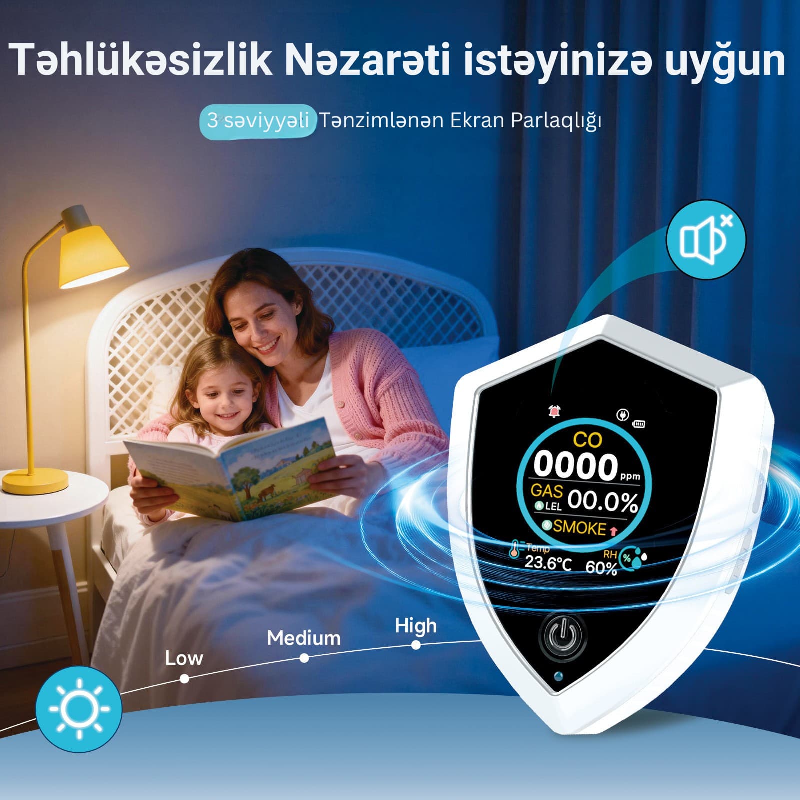 5-i 1-də Ağıllı Təbii Qaz, Tüstü və Dəm qazı Detektoru - PT-12