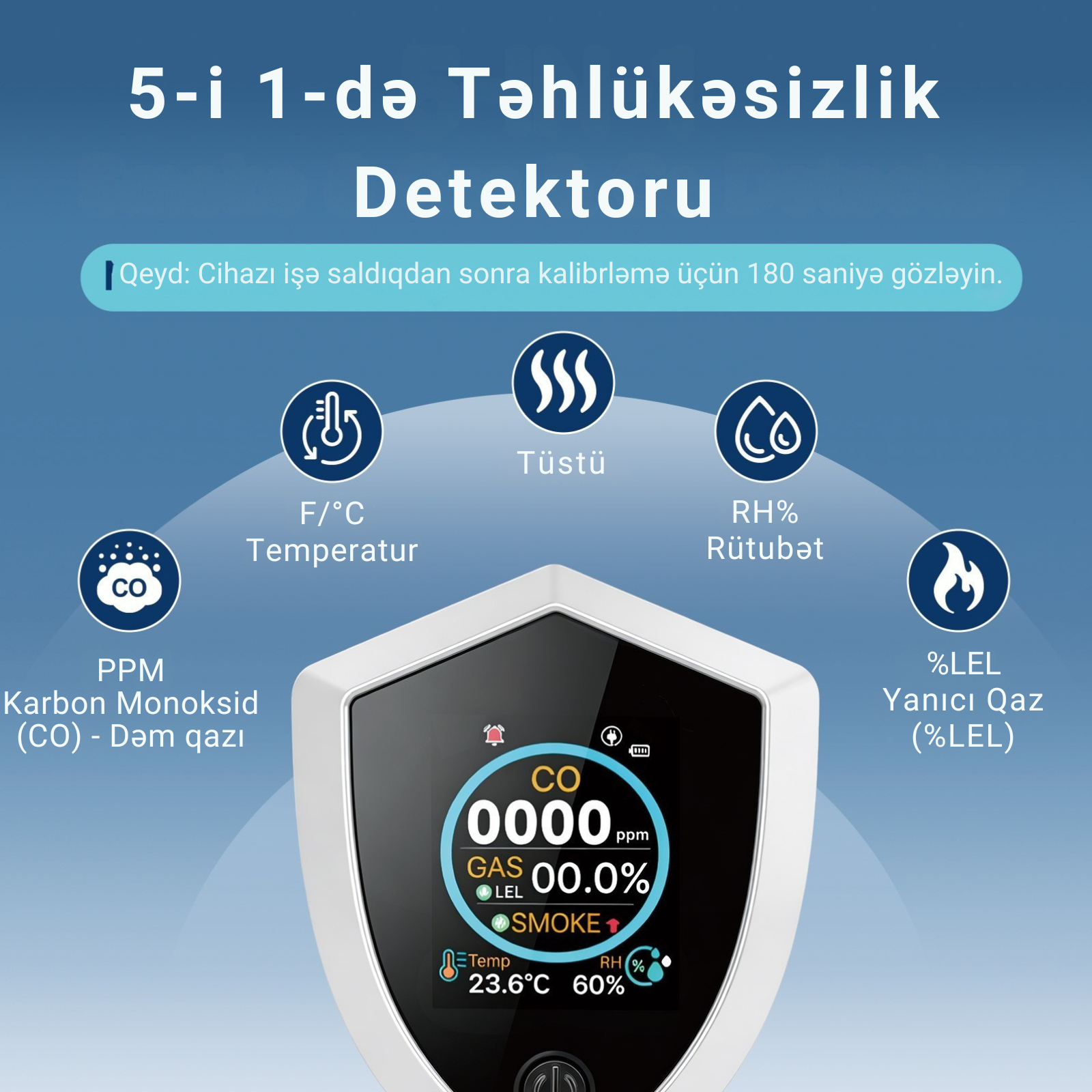 5-i 1-də Ağıllı Təbii Qaz, Tüstü və Dəm qazı Detektoru - PT-12