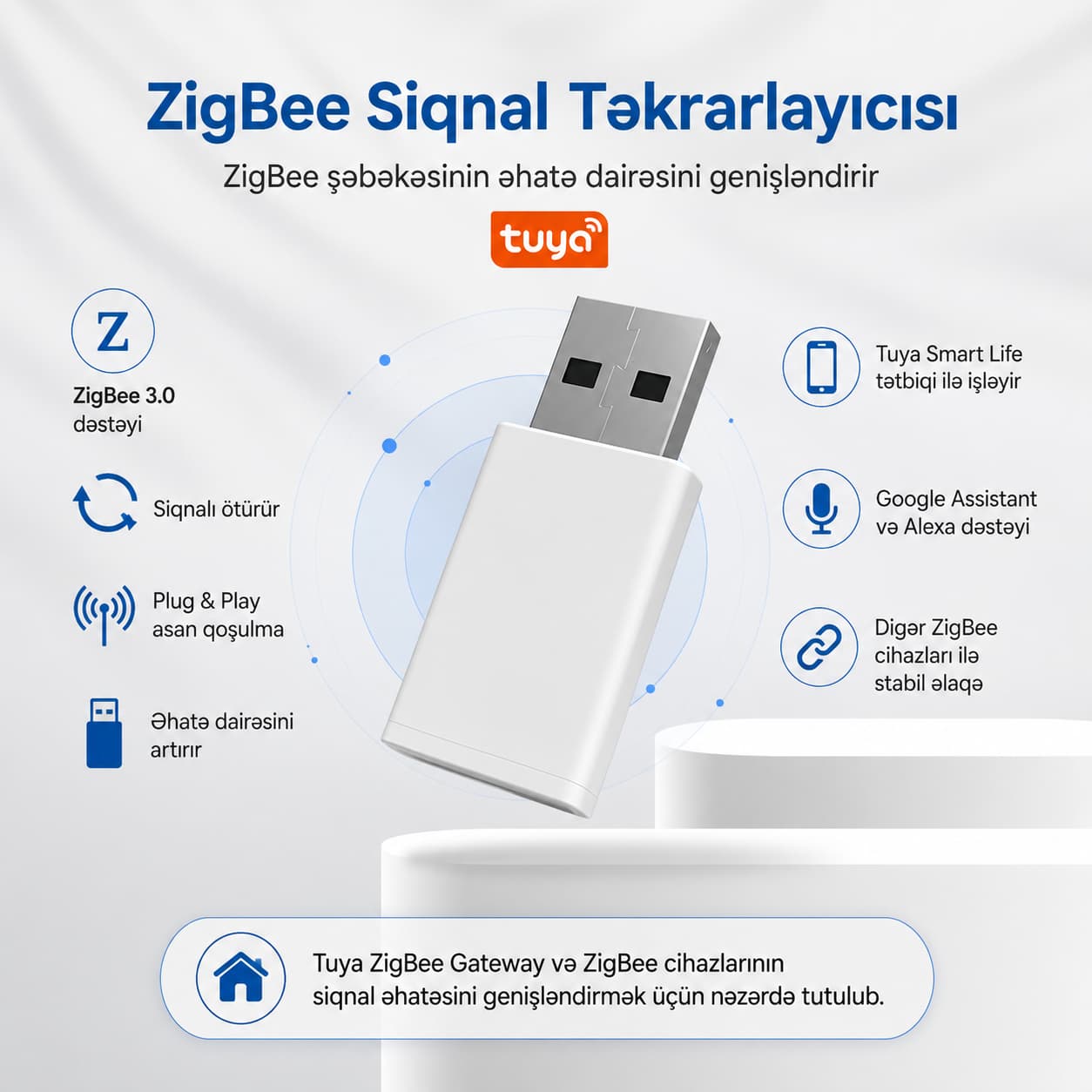 Tuya ZigBee 3.0 USB Siqnal Gücləndiricisi (Repeater)