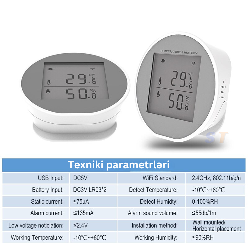 Temperatur və rütubət sensoru USB, ER-Tuya-WSD