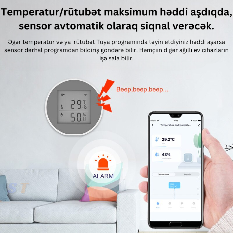 Temperatur və rütubət sensoru USB, ER-Tuya-WSD