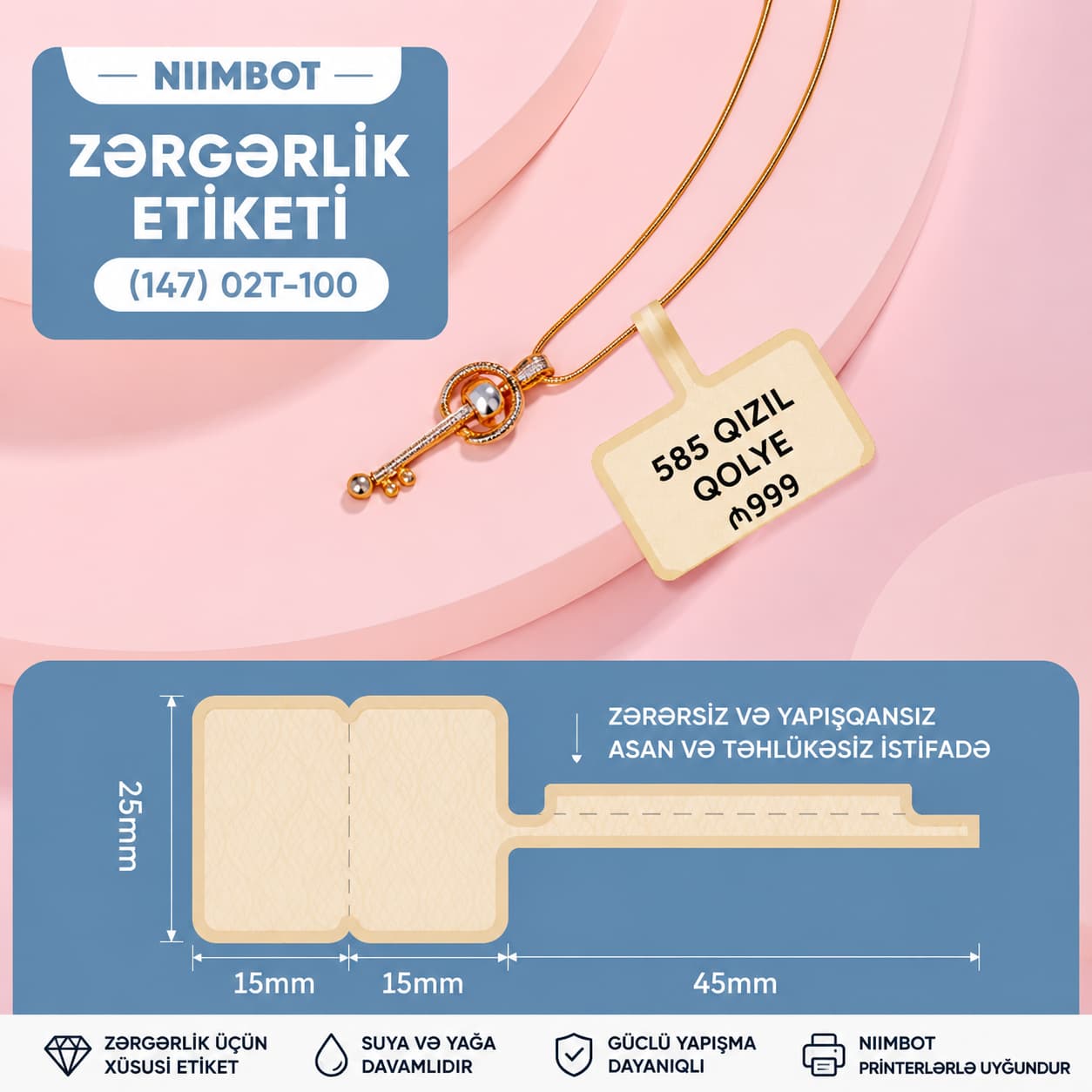 Niimbot etiket lenti B1/B21 kraft T30x25 zərgərlik üçün