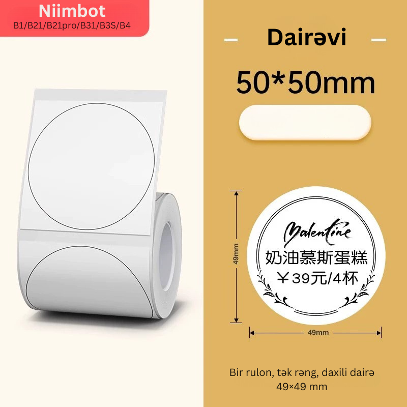 Niimbot etiket lenti B1/B21 dairəvi, 50mm