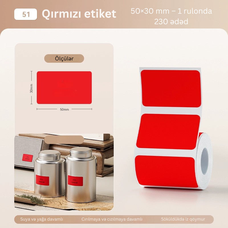 Niimbot etiket lenti B1/B21 qırmızı, 50x30 mm