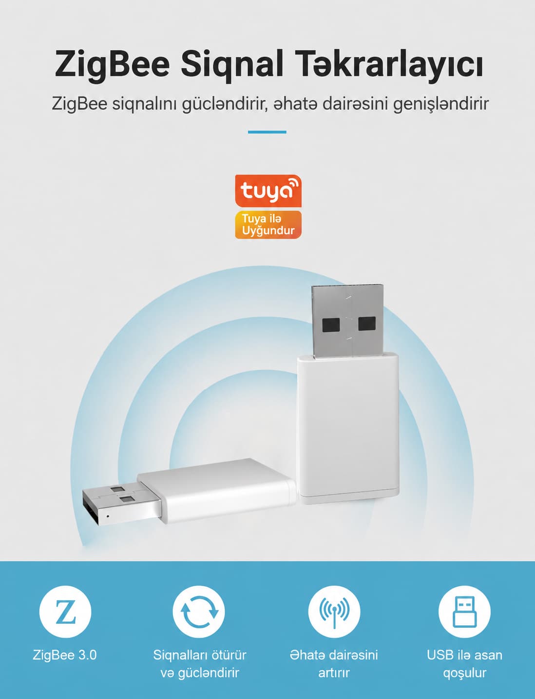 Tuya ZigBee 3.0 USB Siqnal Gücləndiricisi (Repeater)