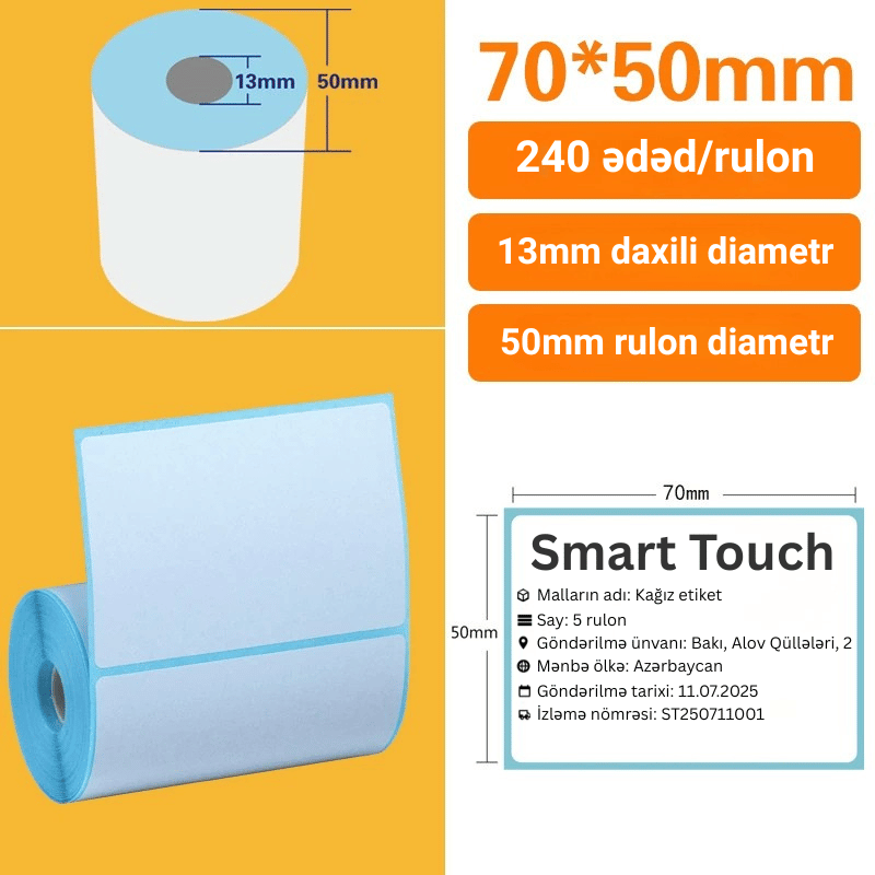 70*50 mm 240 ədəd Termal Barkod Etiket Rulonu