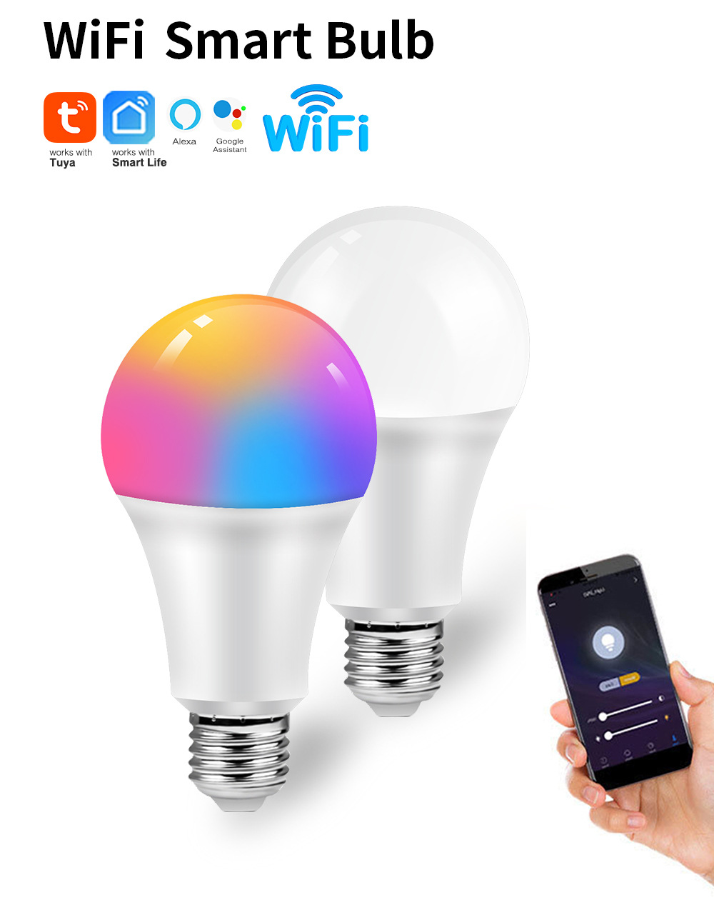 Ağıllı Lampa RGB E27, WiFi