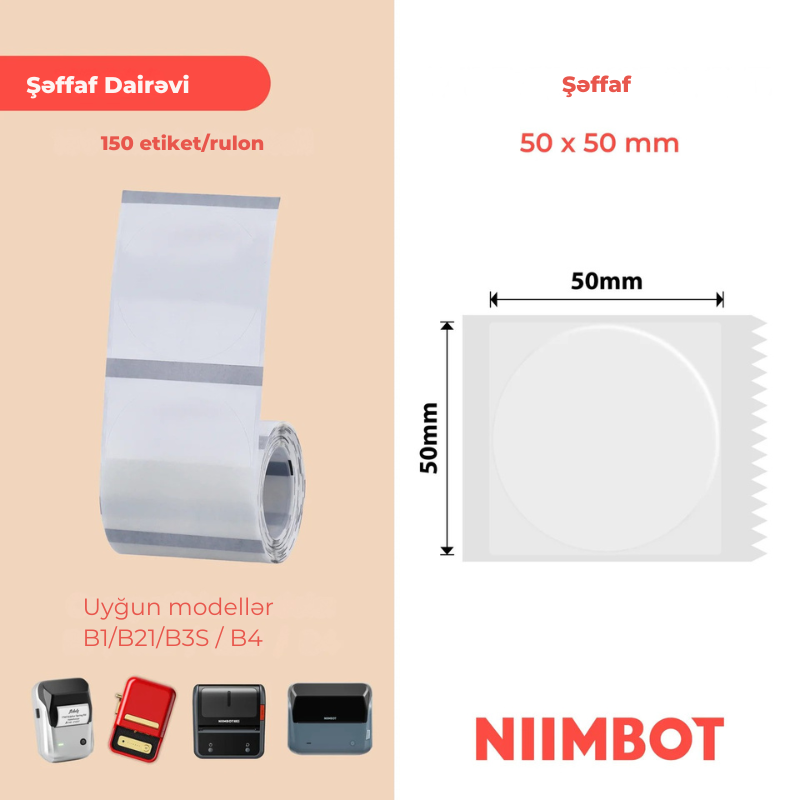 Niimbot etiket lenti B1/B21 şəffaf dairəvi , 50x50 mm