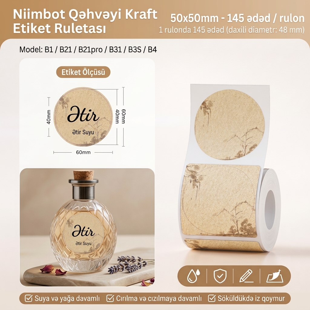 Niimbot etiket lenti B1/B21, Qızılı Dekorativ Dairəvi Etiket, 50x50